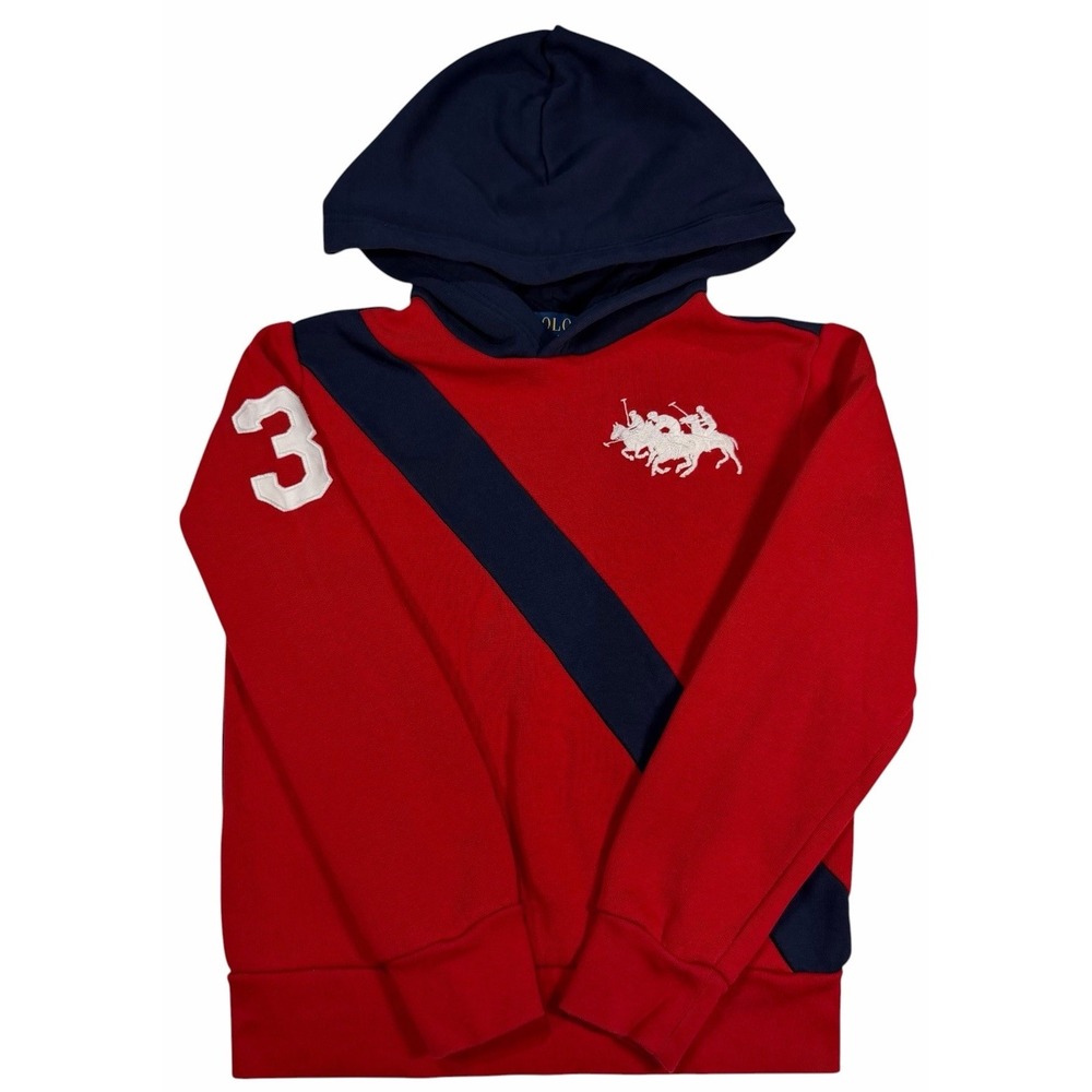 Polo Ralph Lauren Youth Boys Triple-Pony Fleece Hoodie Pullover Red Size 8